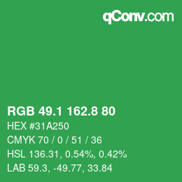 カラーコード: RGB 49.1 162.8 80 | qconv.com