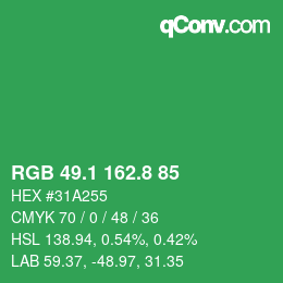 カラーコード: RGB 49.1 162.8 85 | qconv.com