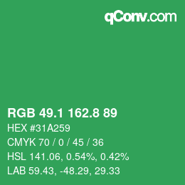カラーコード: RGB 49.1 162.8 89 | qconv.com