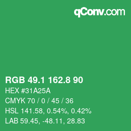 カラーコード: RGB 49.1 162.8 90 | qconv.com