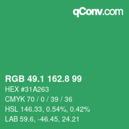 カラーコード: RGB 49.1 162.8 99 | qconv.com
