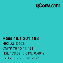 カラーコード: RGB 49.1 201 198 | qconv.com