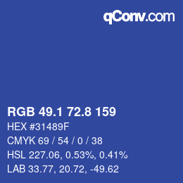 Color code: RGB 49.1 72.8 159 | qconv.com