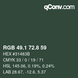 Color code: RGB 49.1 72.8 59 | qconv.com
