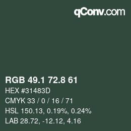 カラーコード: RGB 49.1 72.8 61 | qconv.com