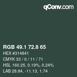Color code: RGB 49.1 72.8 65 | qconv.com