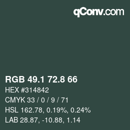 カラーコード: RGB 49.1 72.8 66 | qconv.com