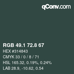 Color code: RGB 49.1 72.8 67 | qconv.com