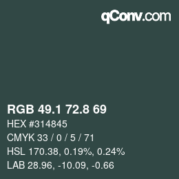 Color code: RGB 49.1 72.8 69 | qconv.com