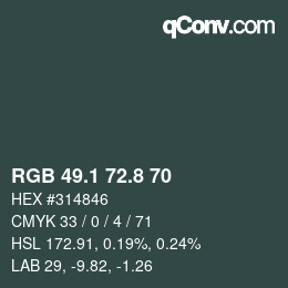 Color code: RGB 49.1 72.8 70 | qconv.com