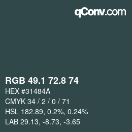Color code: RGB 49.1 72.8 74 | qconv.com