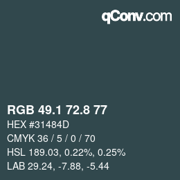 Color code: RGB 49.1 72.8 77 | qconv.com