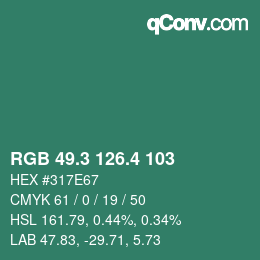 カラーコード: RGB 49.3 126.4 103 | qconv.com