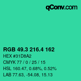 カラーコード: RGB 49.3 216.4 162 | qconv.com