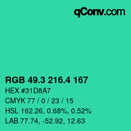 カラーコード: RGB 49.3 216.4 167 | qconv.com
