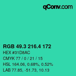 カラーコード: RGB 49.3 216.4 172 | qconv.com