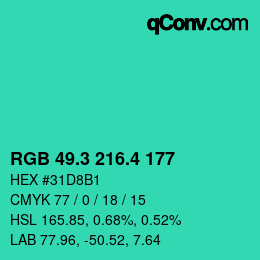 カラーコード: RGB 49.3 216.4 177 | qconv.com
