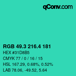 カラーコード: RGB 49.3 216.4 181 | qconv.com