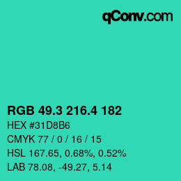 カラーコード: RGB 49.3 216.4 182 | qconv.com