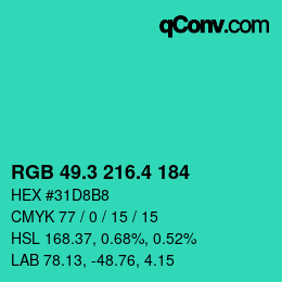 カラーコード: RGB 49.3 216.4 184 | qconv.com