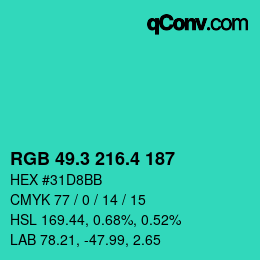 カラーコード: RGB 49.3 216.4 187 | qconv.com