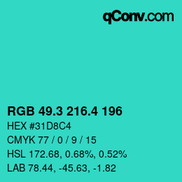 カラーコード: RGB 49.3 216.4 196 | qconv.com