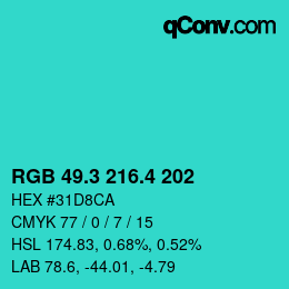 カラーコード: RGB 49.3 216.4 202 | qconv.com