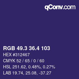 カラーコード: RGB 49.3 36.4 103 | qconv.com