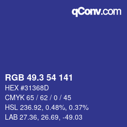 カラーコード: RGB 49.3 54 141 | qconv.com