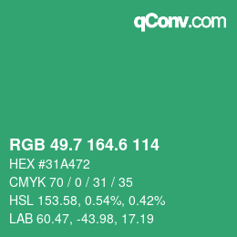 カラーコード: RGB 49.7 164.6 114 | qconv.com