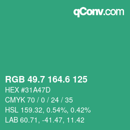 カラーコード: RGB 49.7 164.6 125 | qconv.com