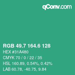カラーコード: RGB 49.7 164.6 128 | qconv.com