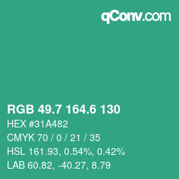カラーコード: RGB 49.7 164.6 130 | qconv.com