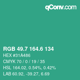 カラーコード: RGB 49.7 164.6 134 | qconv.com