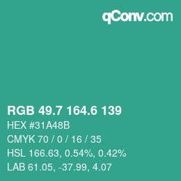 カラーコード: RGB 49.7 164.6 139 | qconv.com