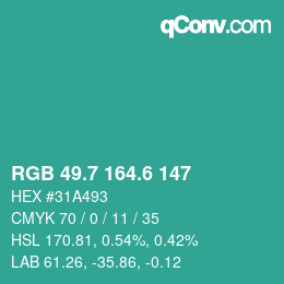 カラーコード: RGB 49.7 164.6 147 | qconv.com