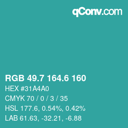 カラーコード: RGB 49.7 164.6 160 | qconv.com