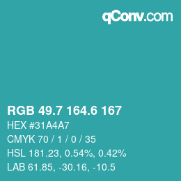 カラーコード: RGB 49.7 164.6 167 | qconv.com