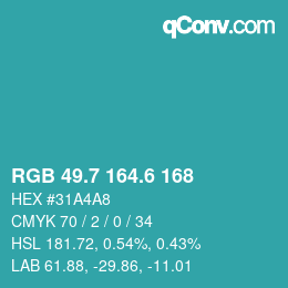 カラーコード: RGB 49.7 164.6 168 | qconv.com