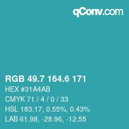 カラーコード: RGB 49.7 164.6 171 | qconv.com