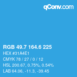 カラーコード: RGB 49.7 164.6 225 | qconv.com