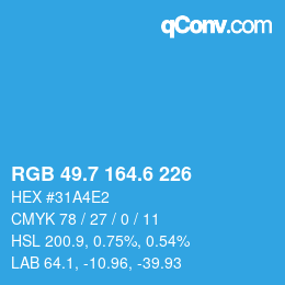 カラーコード: RGB 49.7 164.6 226 | qconv.com