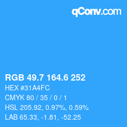 カラーコード: RGB 49.7 164.6 252 | qconv.com