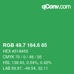 カラーコード: RGB 49.7 164.6 85 | qconv.com