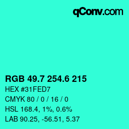カラーコード: RGB 49.7 254.6 215 | qconv.com