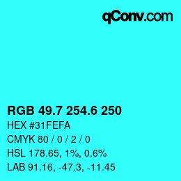 カラーコード: RGB 49.7 254.6 250 | qconv.com