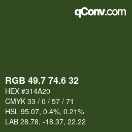 カラーコード: RGB 49.7 74.6 32 | qconv.com