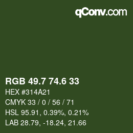 カラーコード: RGB 49.7 74.6 33 | qconv.com