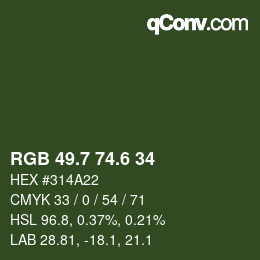 カラーコード: RGB 49.7 74.6 34 | qconv.com