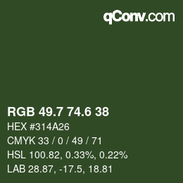 カラーコード: RGB 49.7 74.6 38 | qconv.com